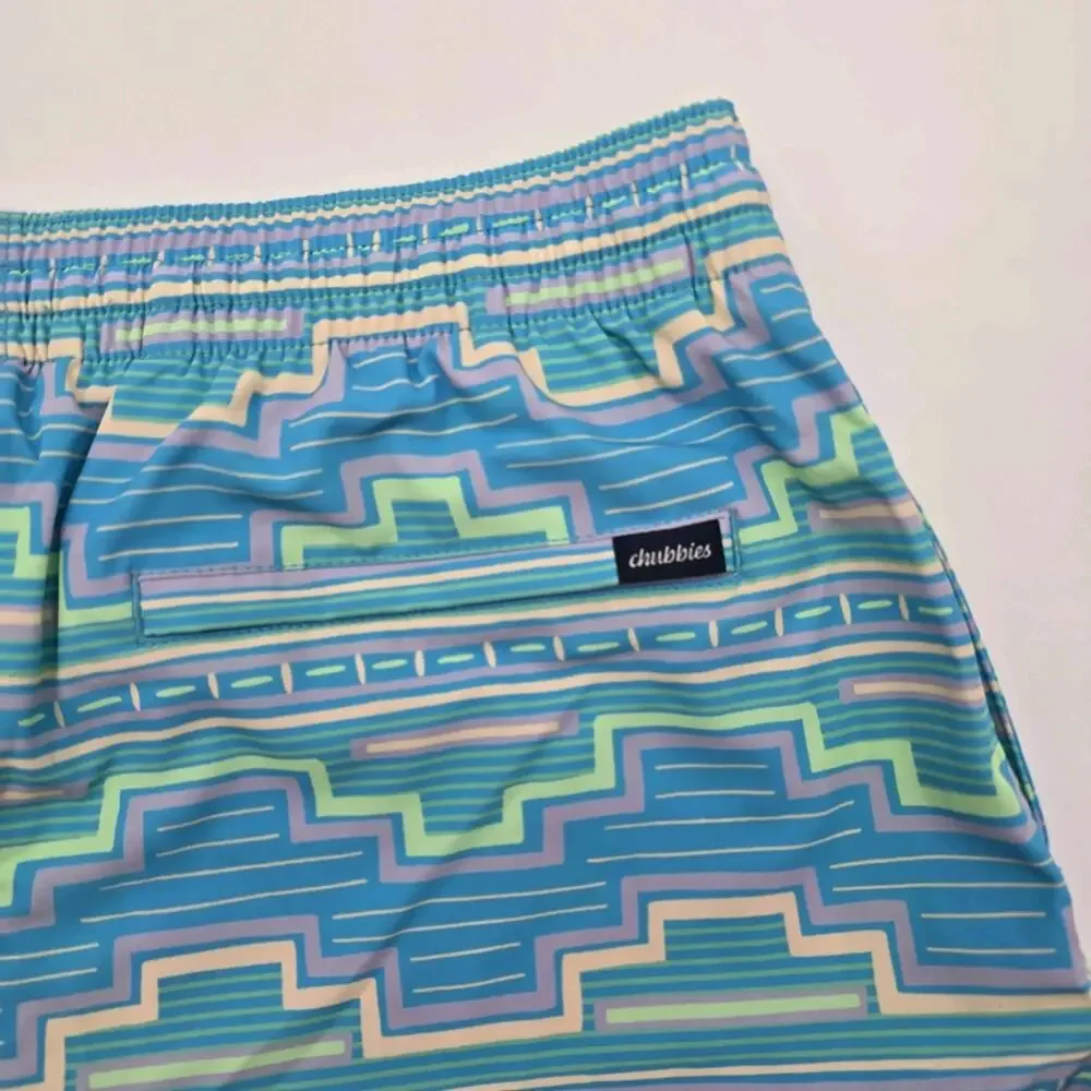 Chubbies Swim Trunks Mens Large 5.5 Inch Blue Aztec Shorts Boxer Liner